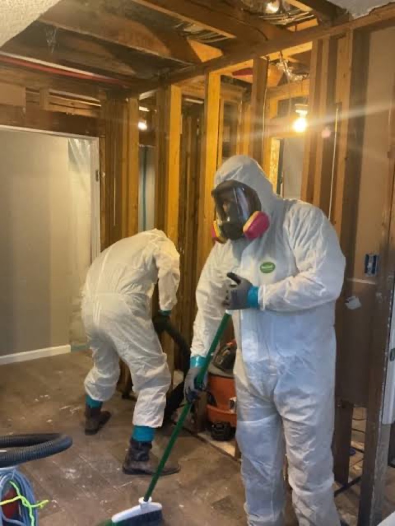 Anaheim homeowner reviewing IICRC certification credentials with mold remediation contractor at kitchen table